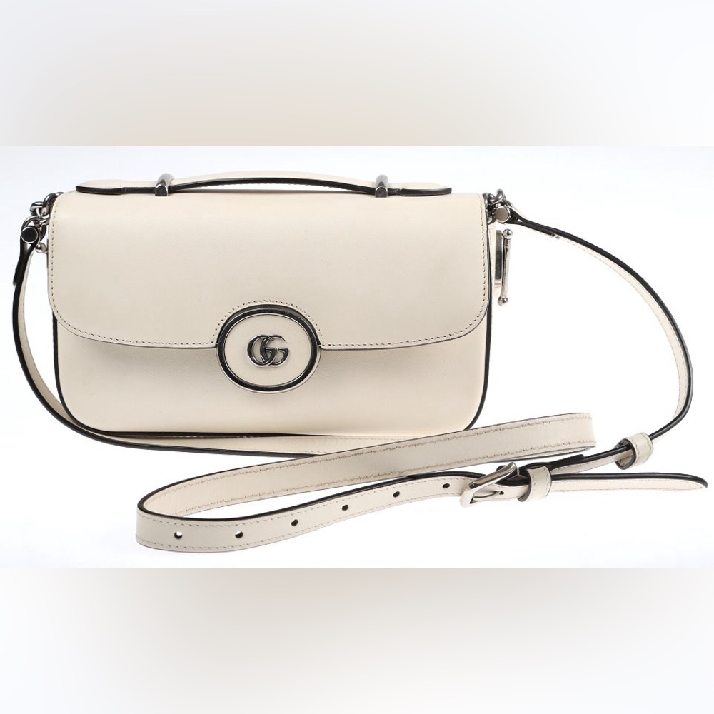 GUCCI ivory leather double G logo mini shoulder bag